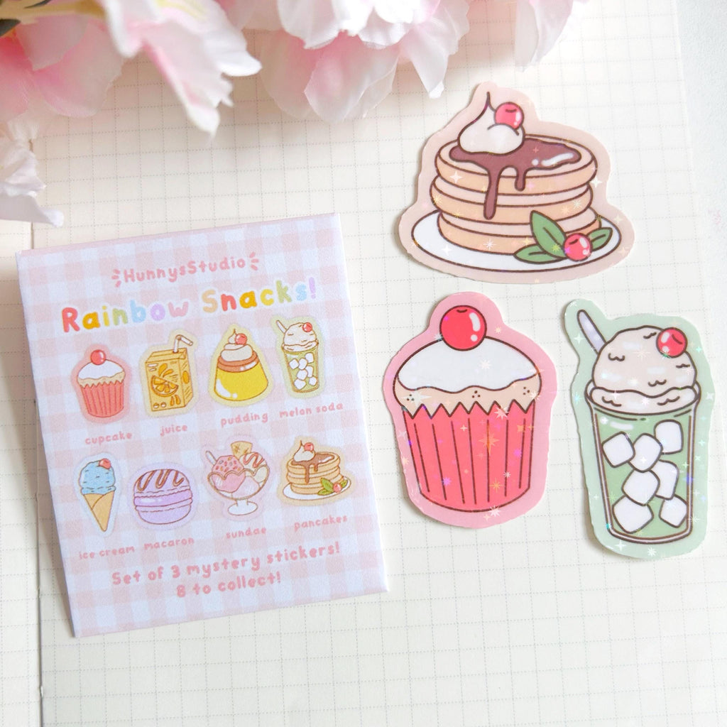Rainbow snacks mystery holographic die cut stickers