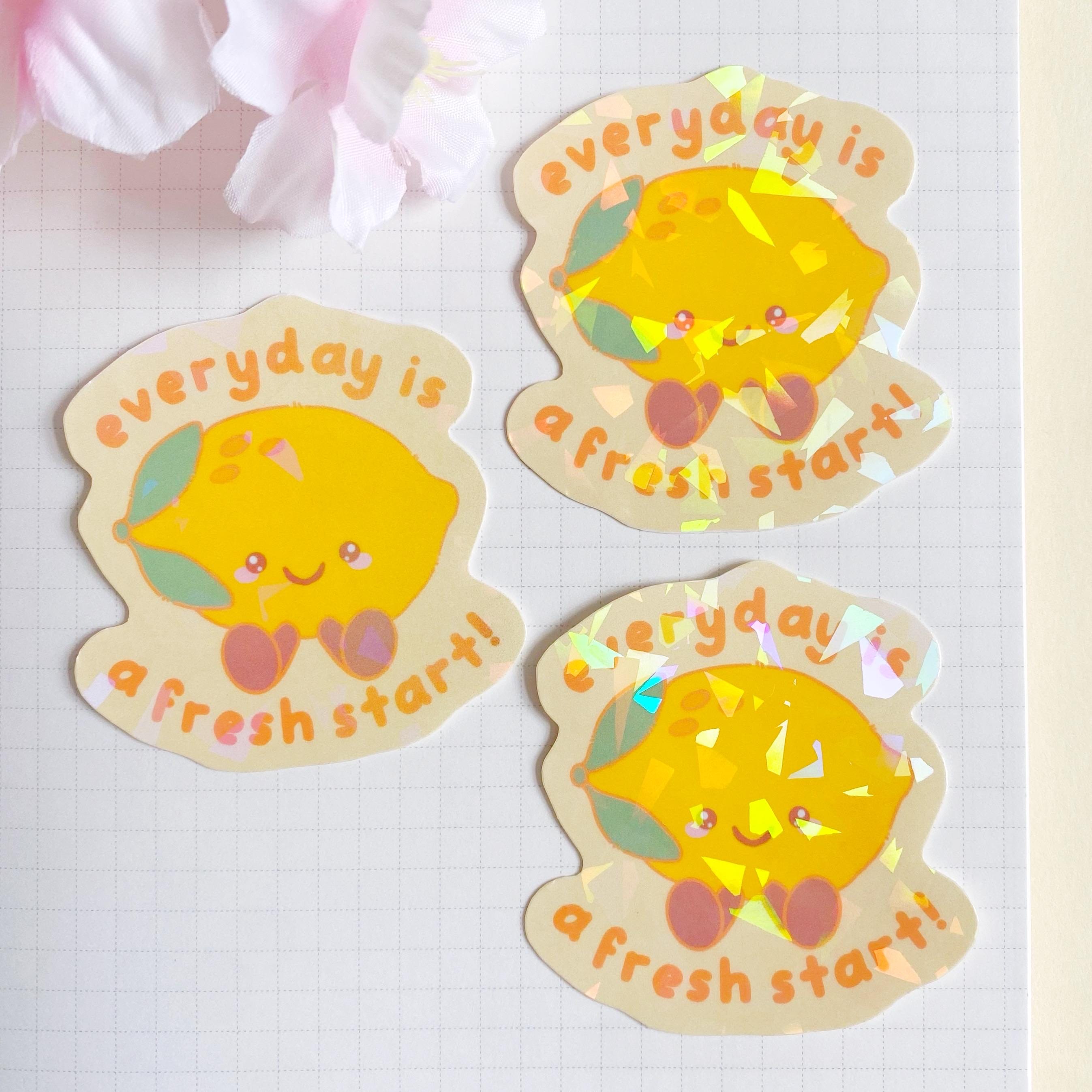 Lemon fresh start quote die cut vinyl holo sticker