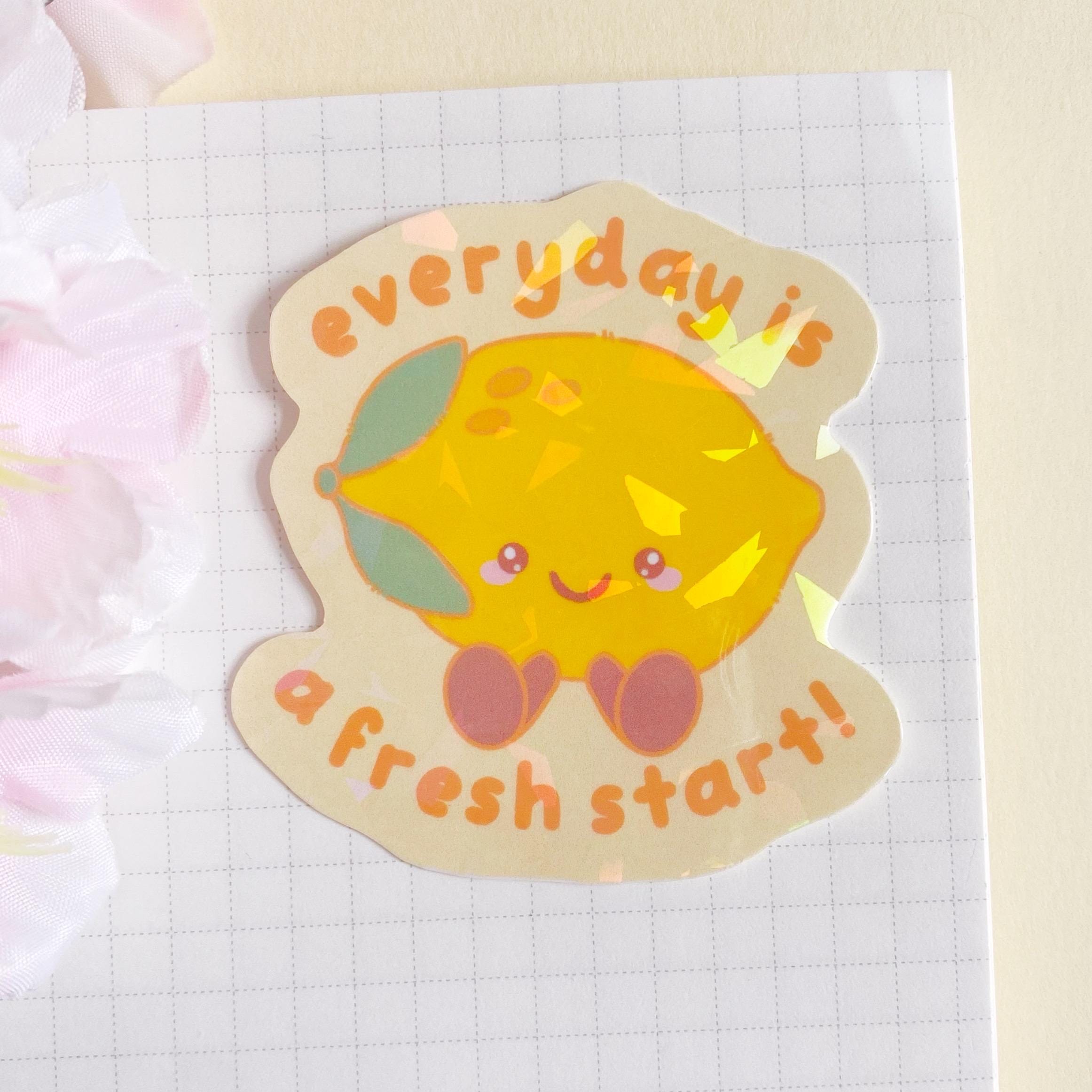 Lemon fresh start quote die cut vinyl holo sticker