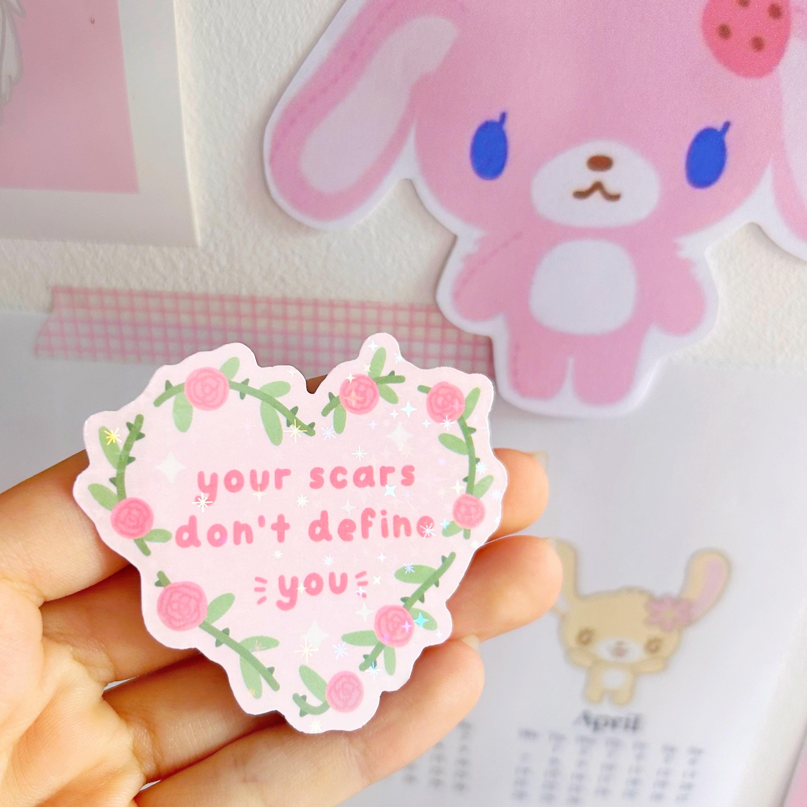 Rose heart scars quote die cut vinyl holo sticker