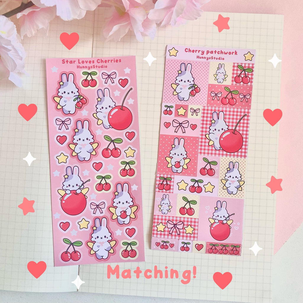 Cherry patchwork matte vinyl sticker sheet