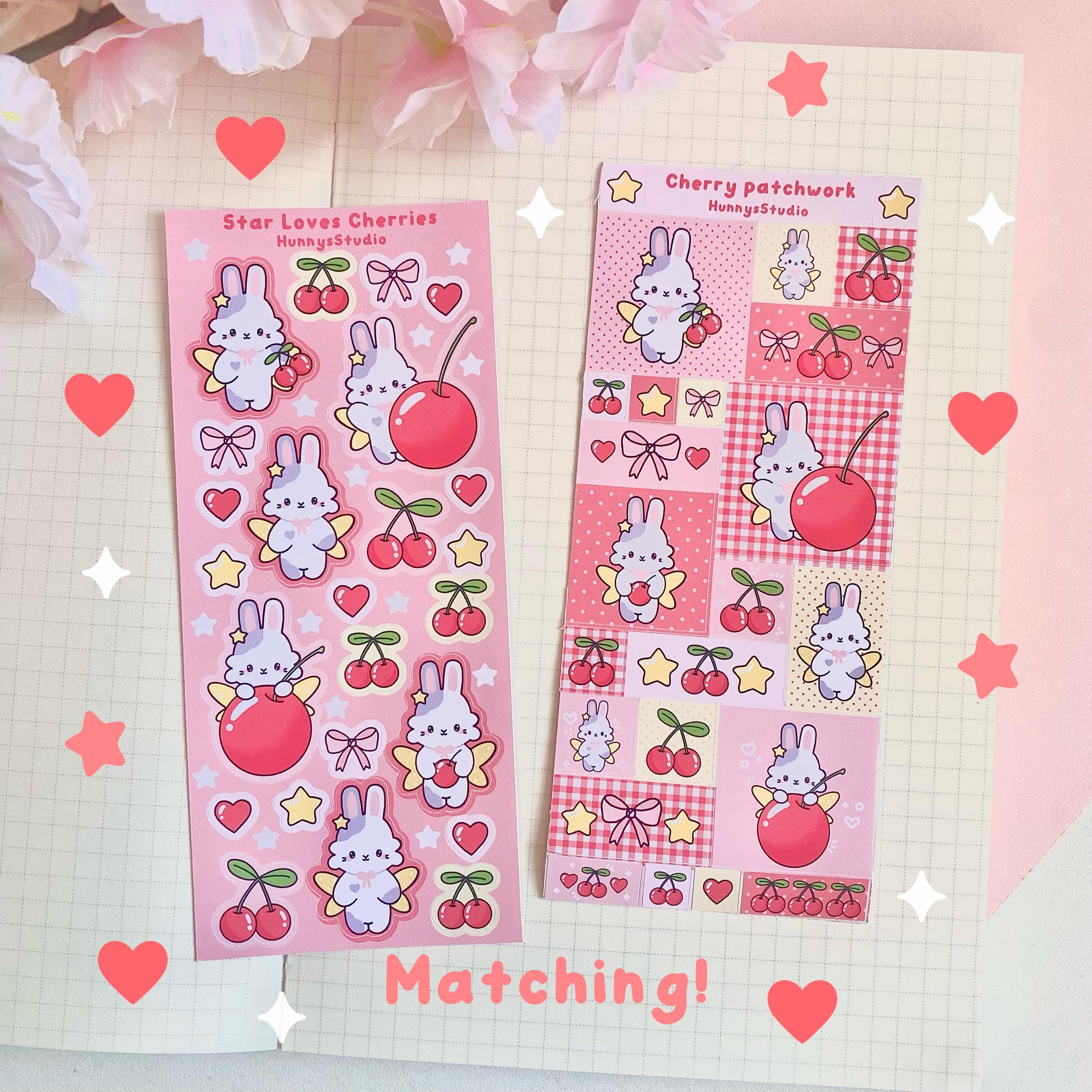 Cherry patchwork matte vinyl sticker sheet