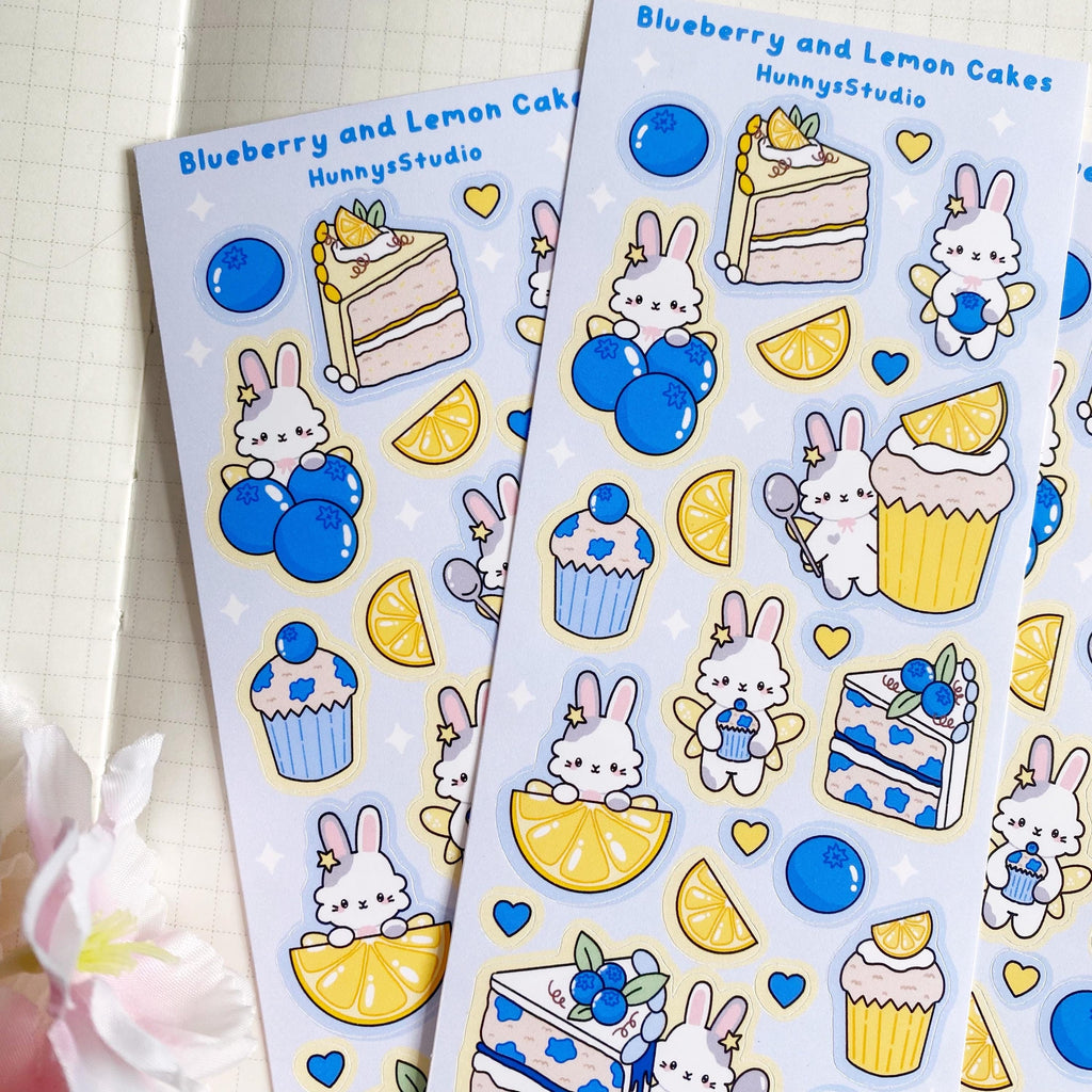 Blueberry and lemon cakes matte vinyl sticker sheet