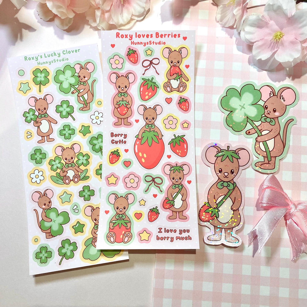Roxy's lucky clover matte vinyl sticker sheet
