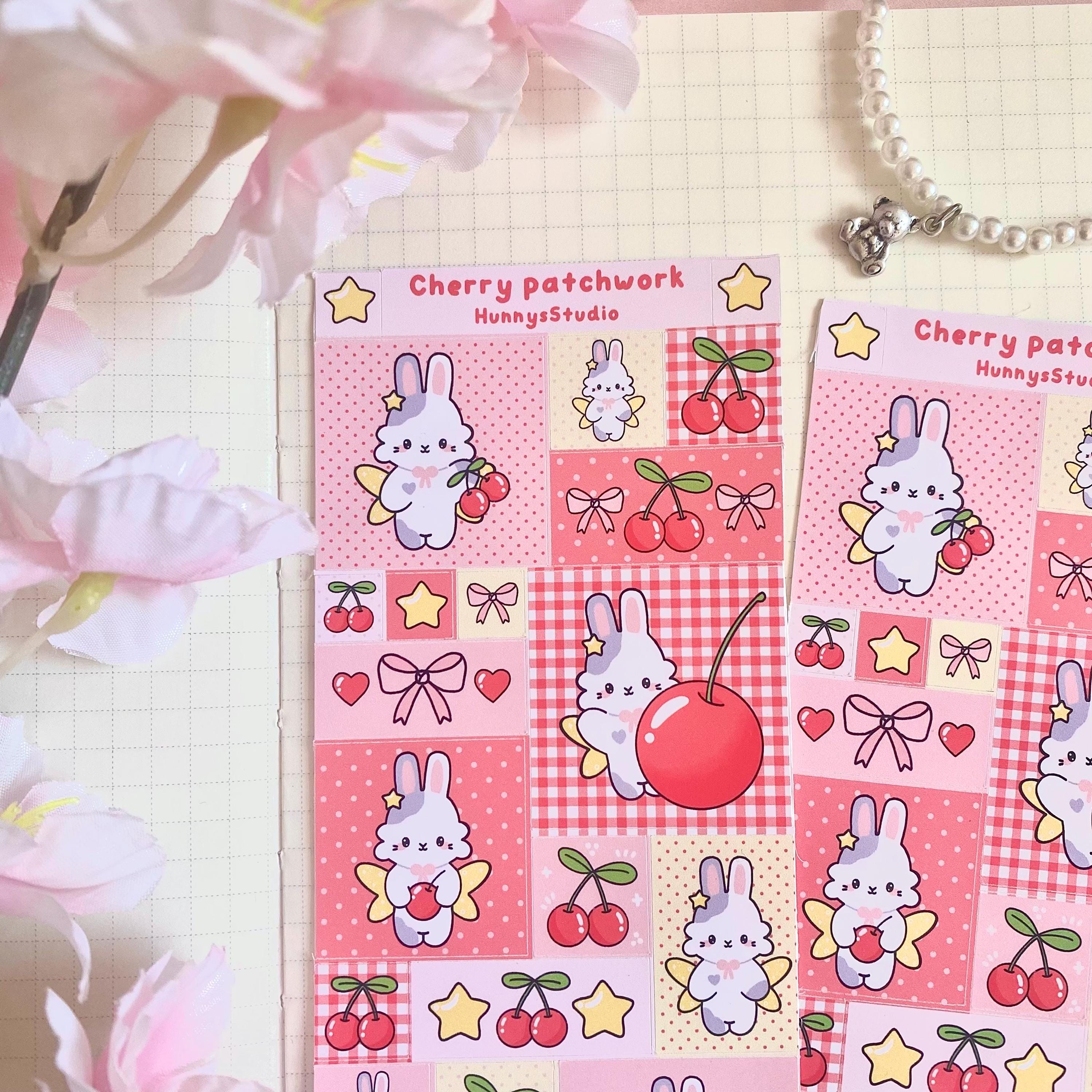 Cherry patchwork matte vinyl sticker sheet