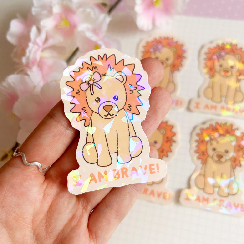 I am brave lion quote die cut vinyl holographic sticker