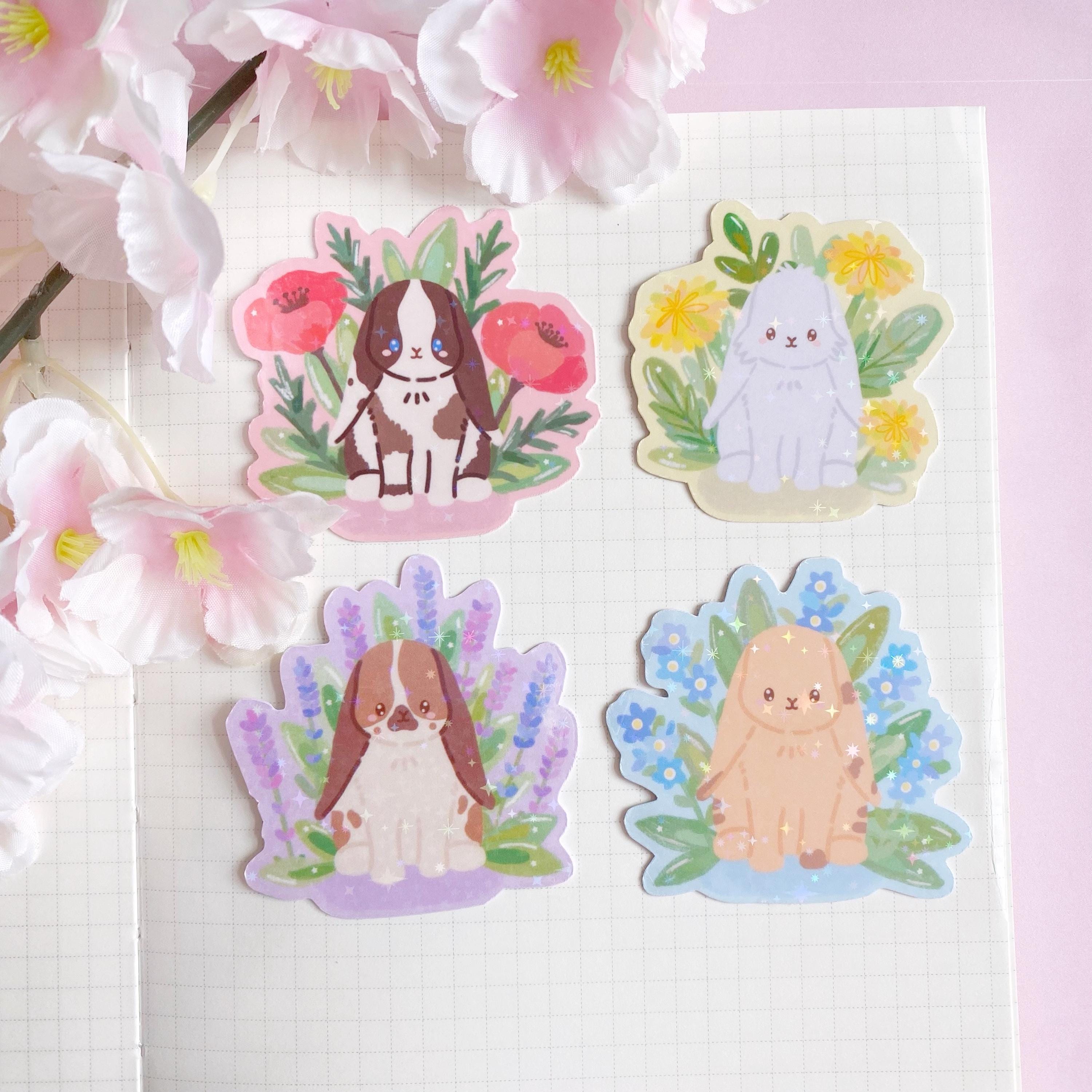 flower bunny die cut vinyl holographic sticker