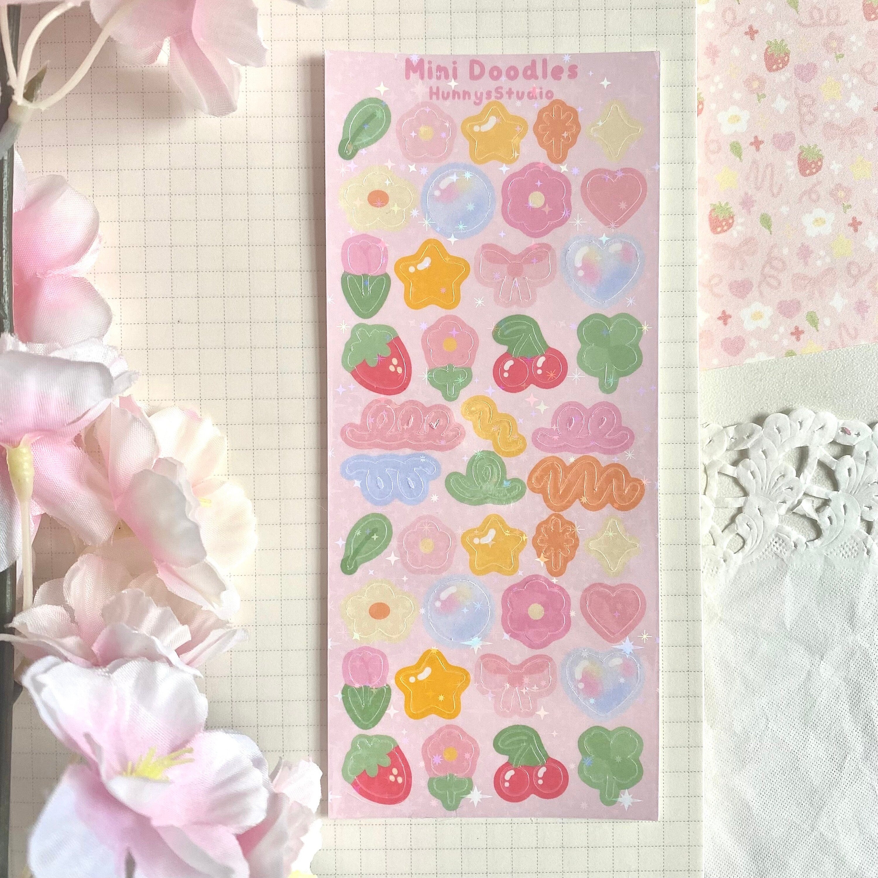 Mini doodle holographic vinyl sticker sheet