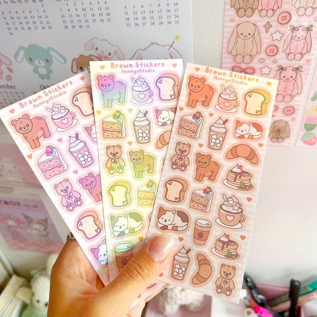 Brown stickers vinyl holographic sticker sheet