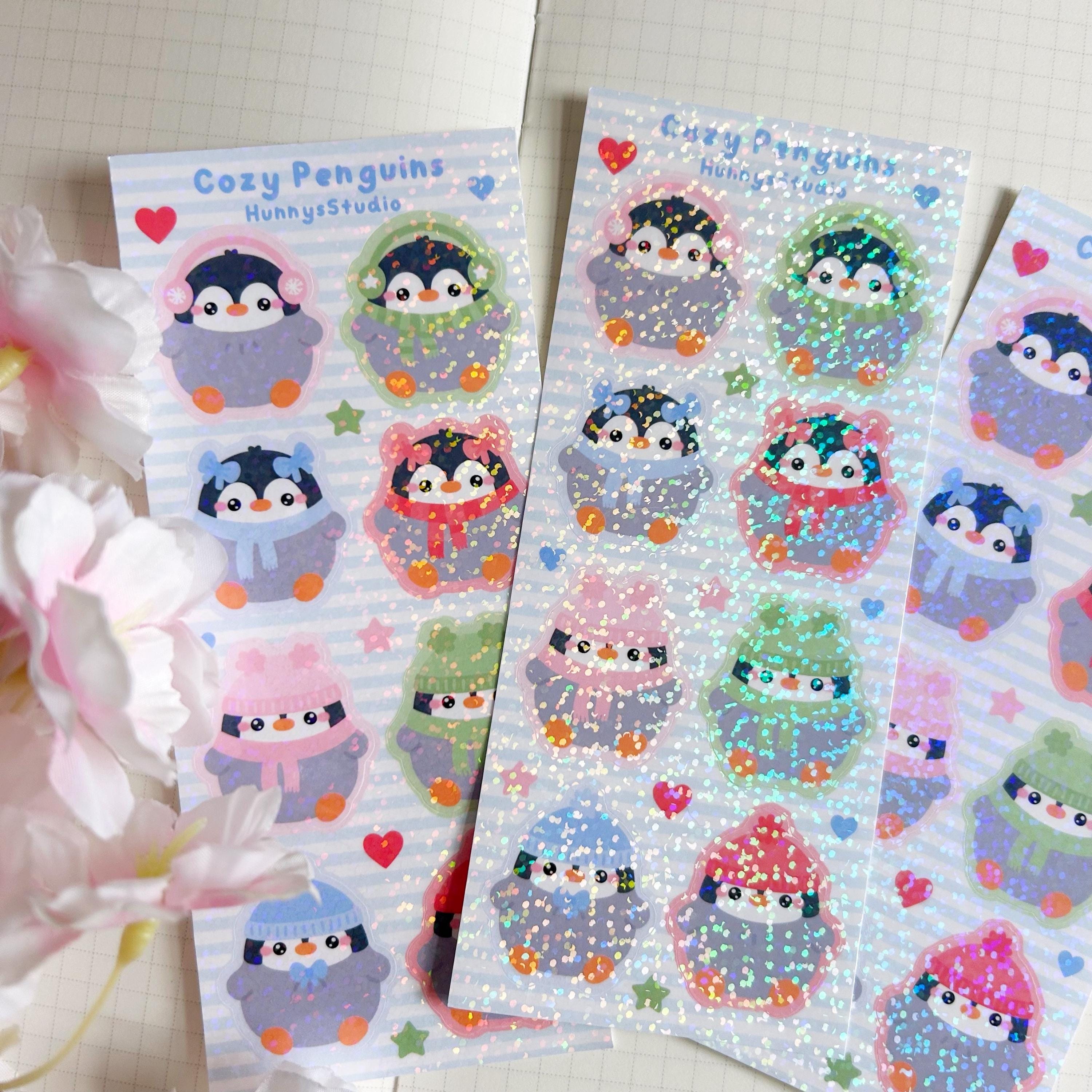 Cozy penguins vinyl holographic sticker sheet
