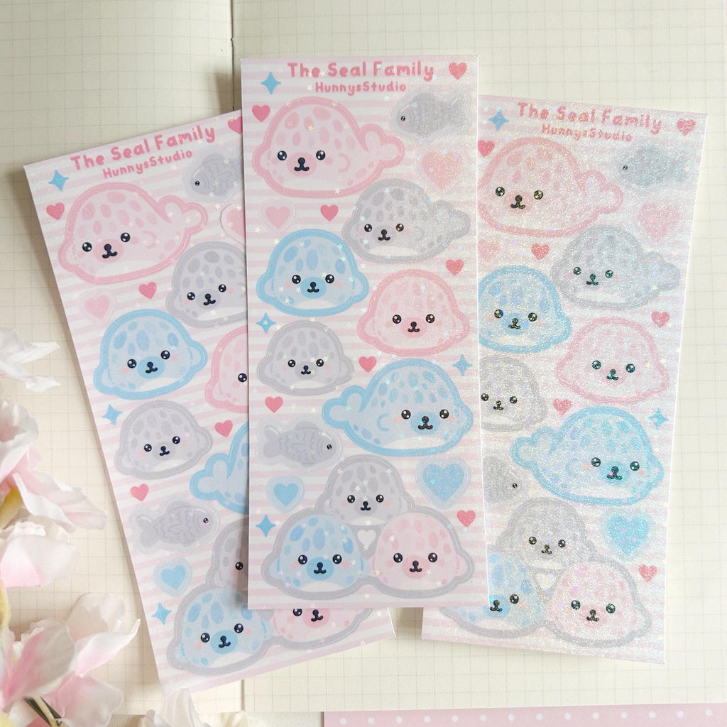 Seal family vinyl holographic sticker sheet