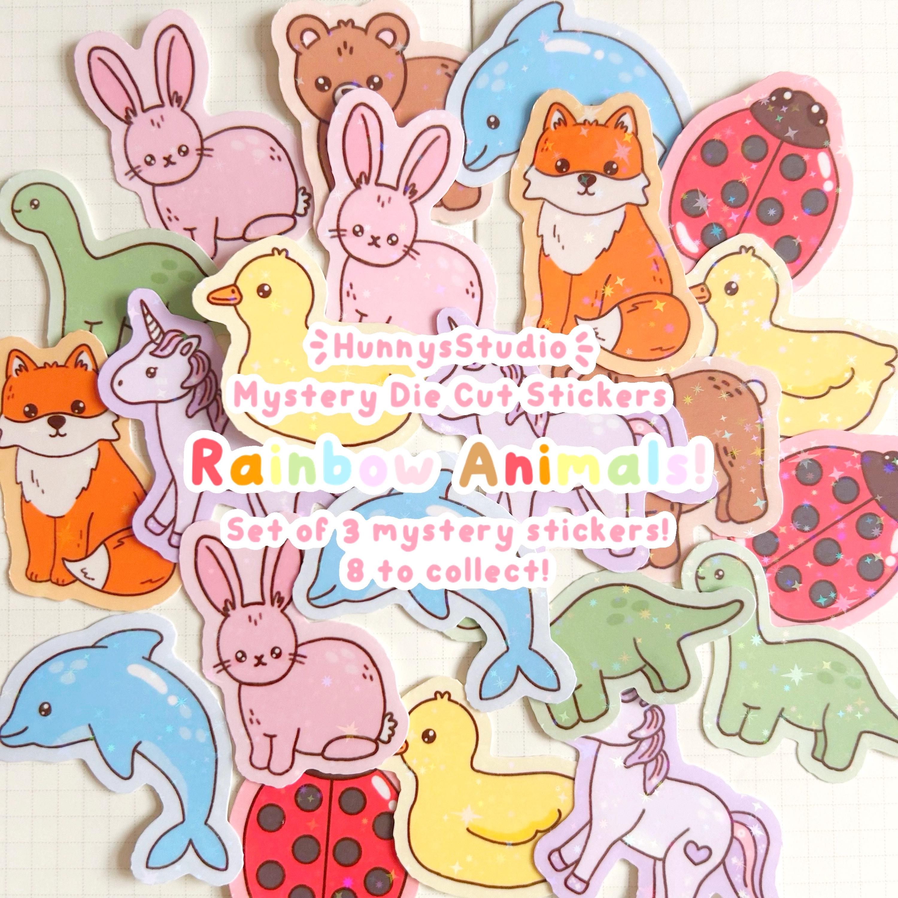 Rainbow animals mystery holographic die cut stickers