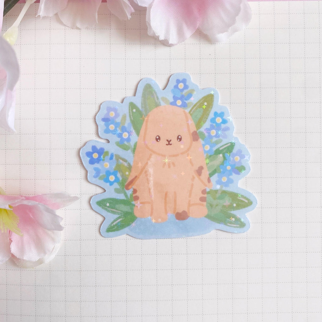 flower bunny die cut vinyl holographic sticker