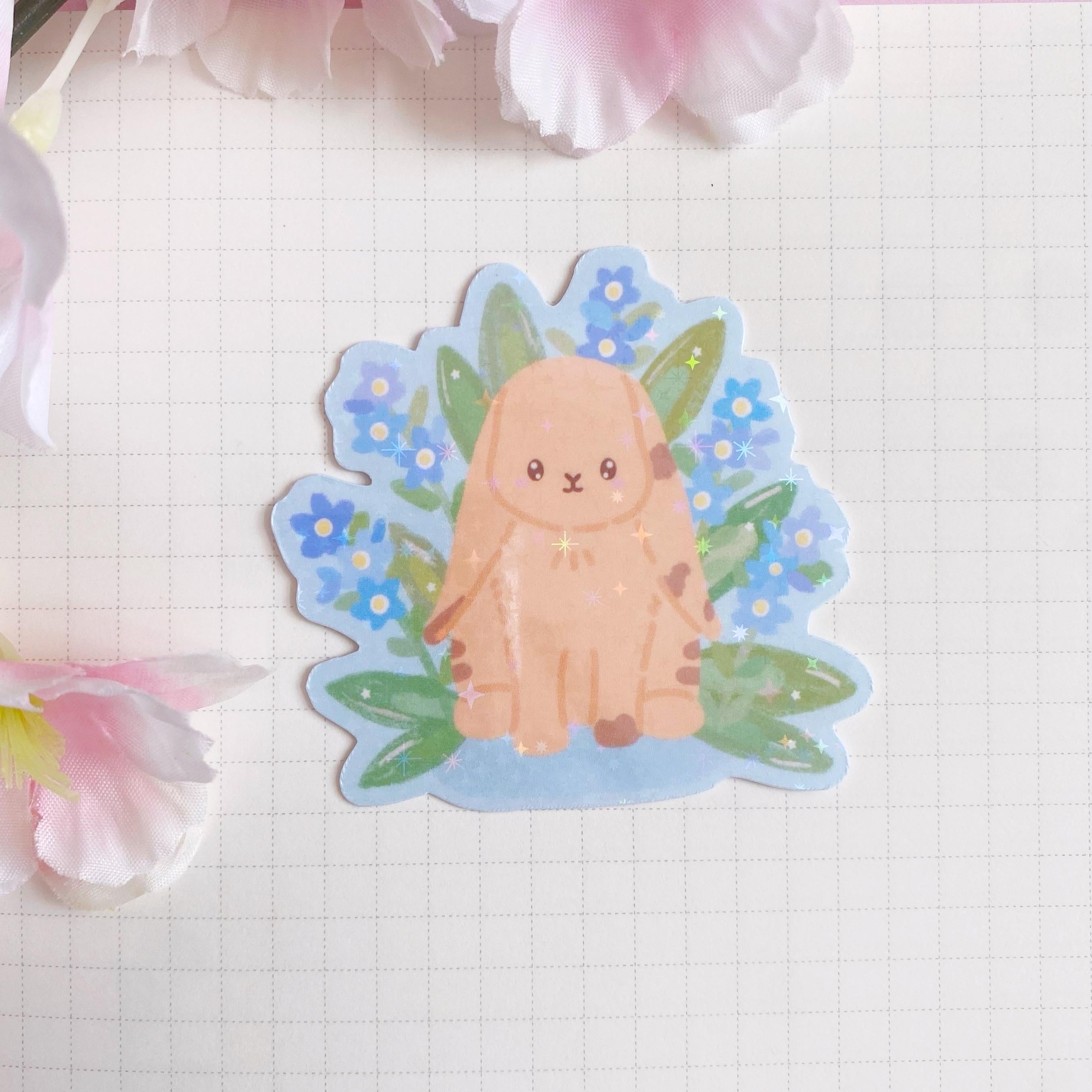 flower bunny die cut vinyl holographic sticker