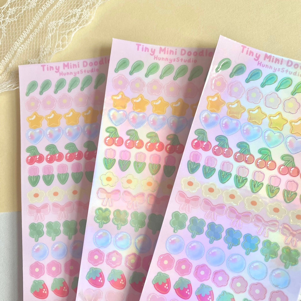 Tiny Mini doodles holographic vinyl sticker sheet