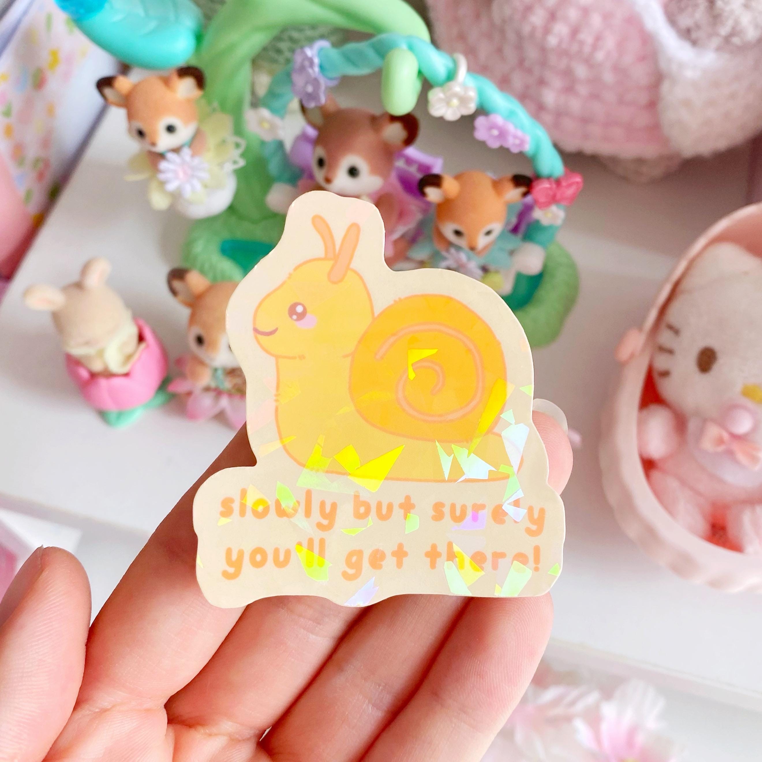 Snail quote die cut vinyl holographic sticker