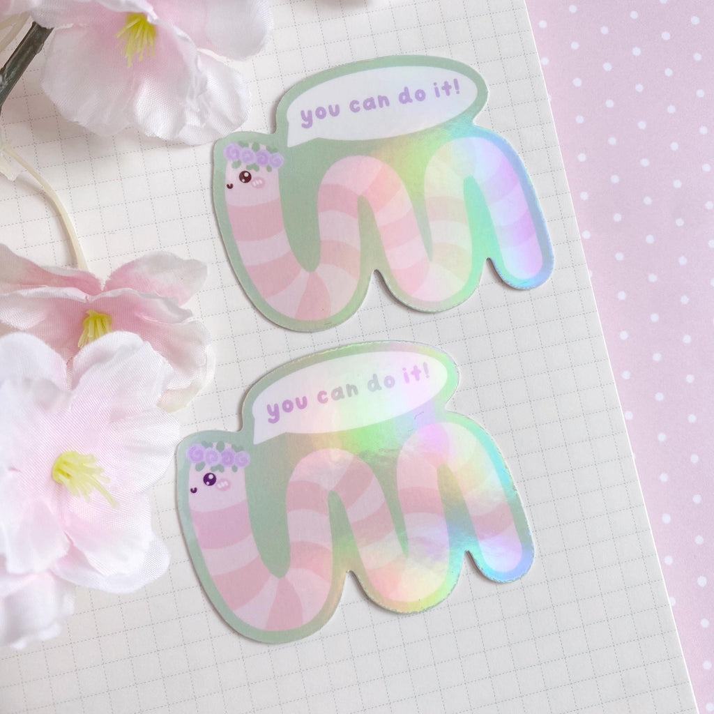 Wilbur worm you can do it die cut vinyl holo sticker