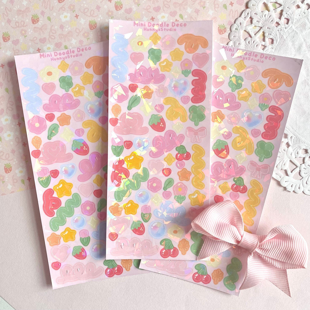 Mini doodle deco holographic vinyl sticker sheet