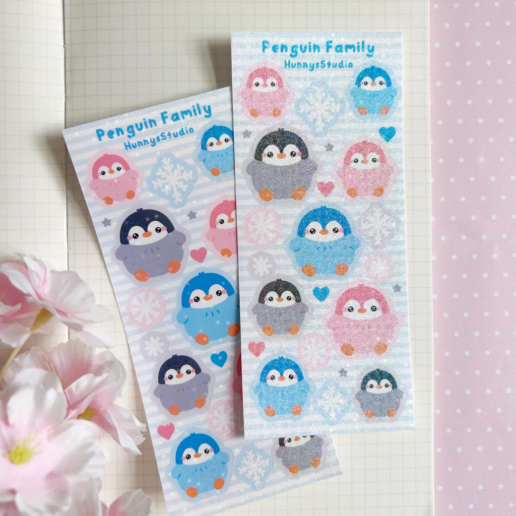 Penguin family vinyl holographic sticker sheet