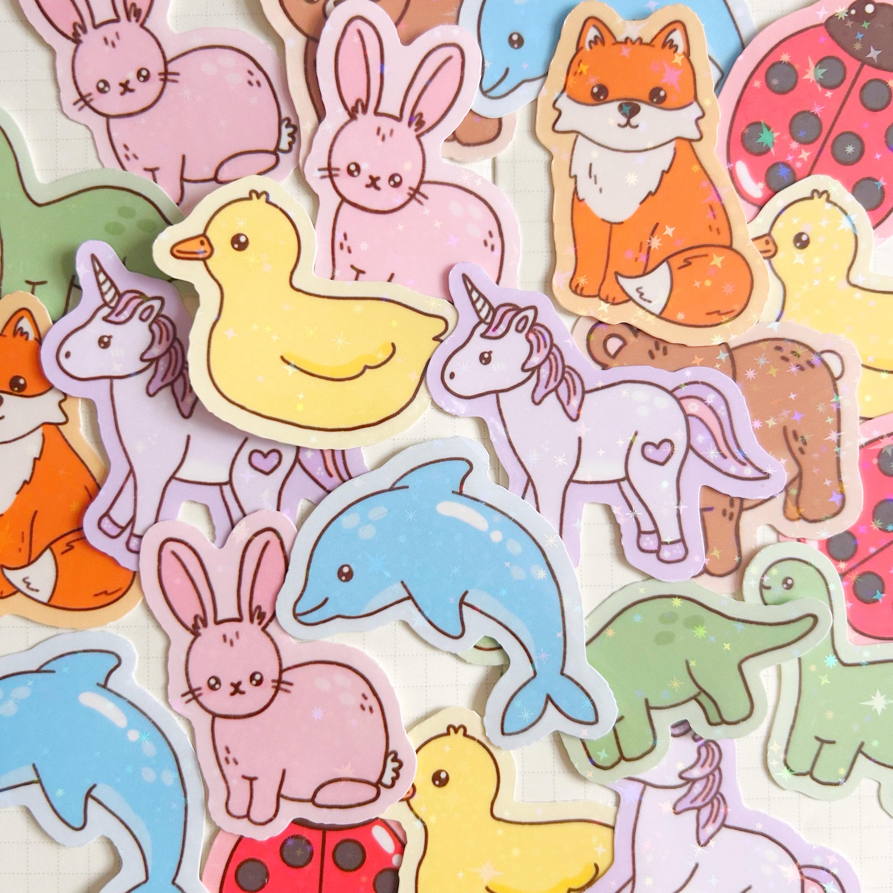 Rainbow animals mystery holographic die cut stickers