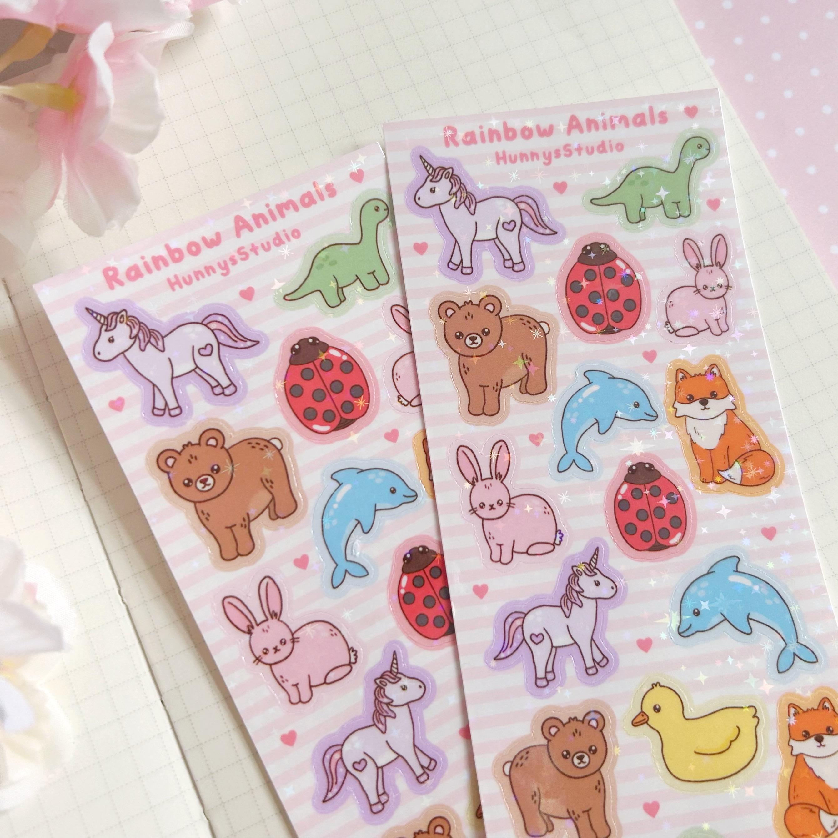 Rainbow Animals vinyl holographic sticker sheet