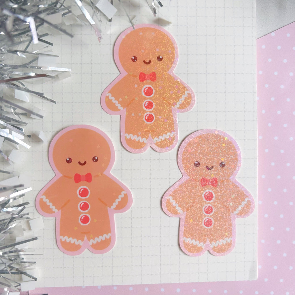 Gingerbread man die cut vinyl holo sticker