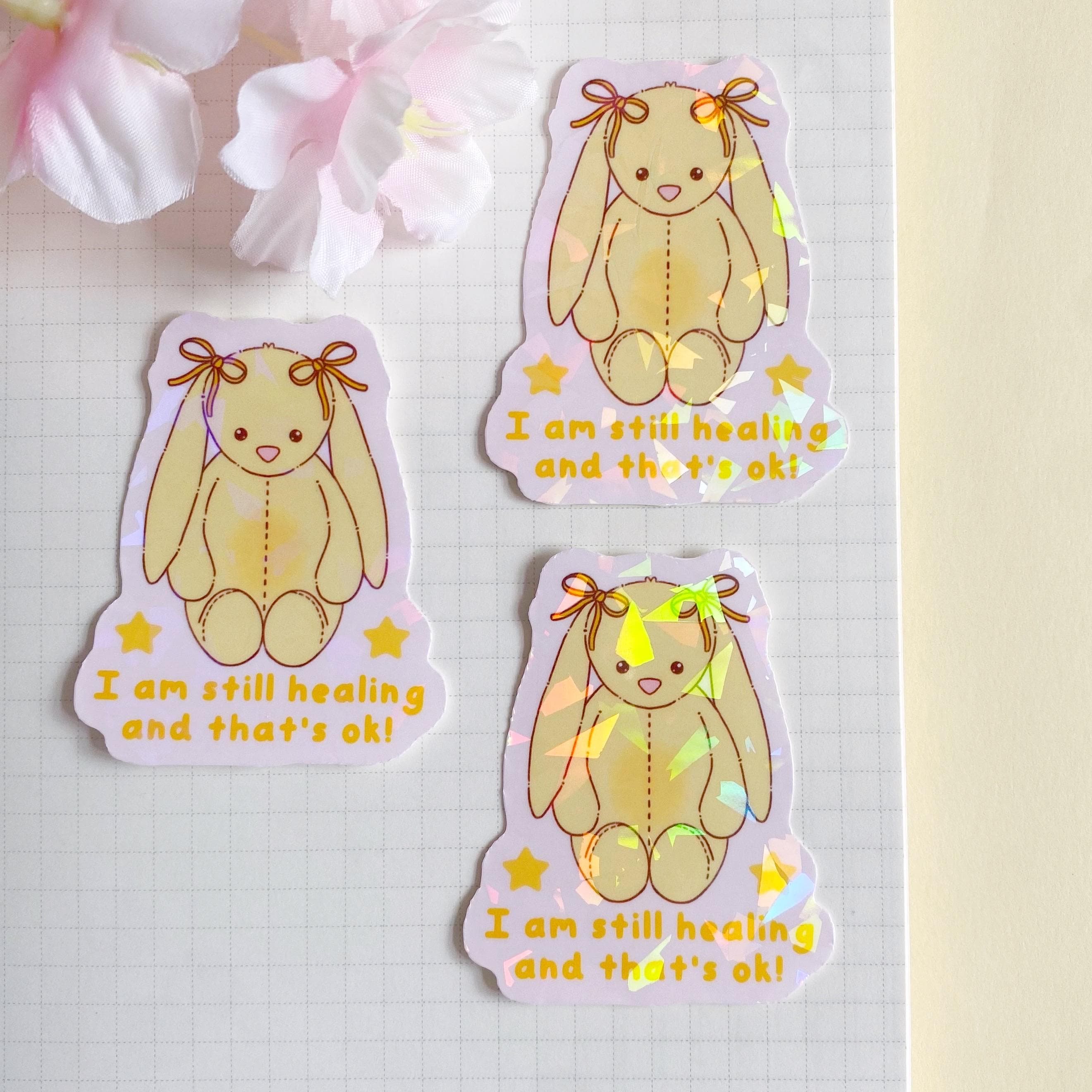 yellow bunny healing quote die cut vinyl holo sticker