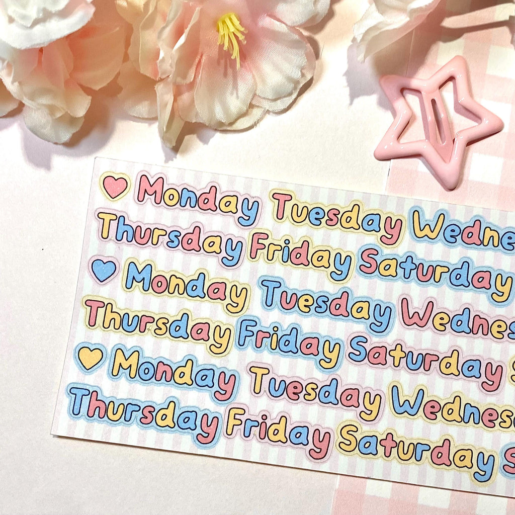Pastel weekdays letter matte sticker sheet