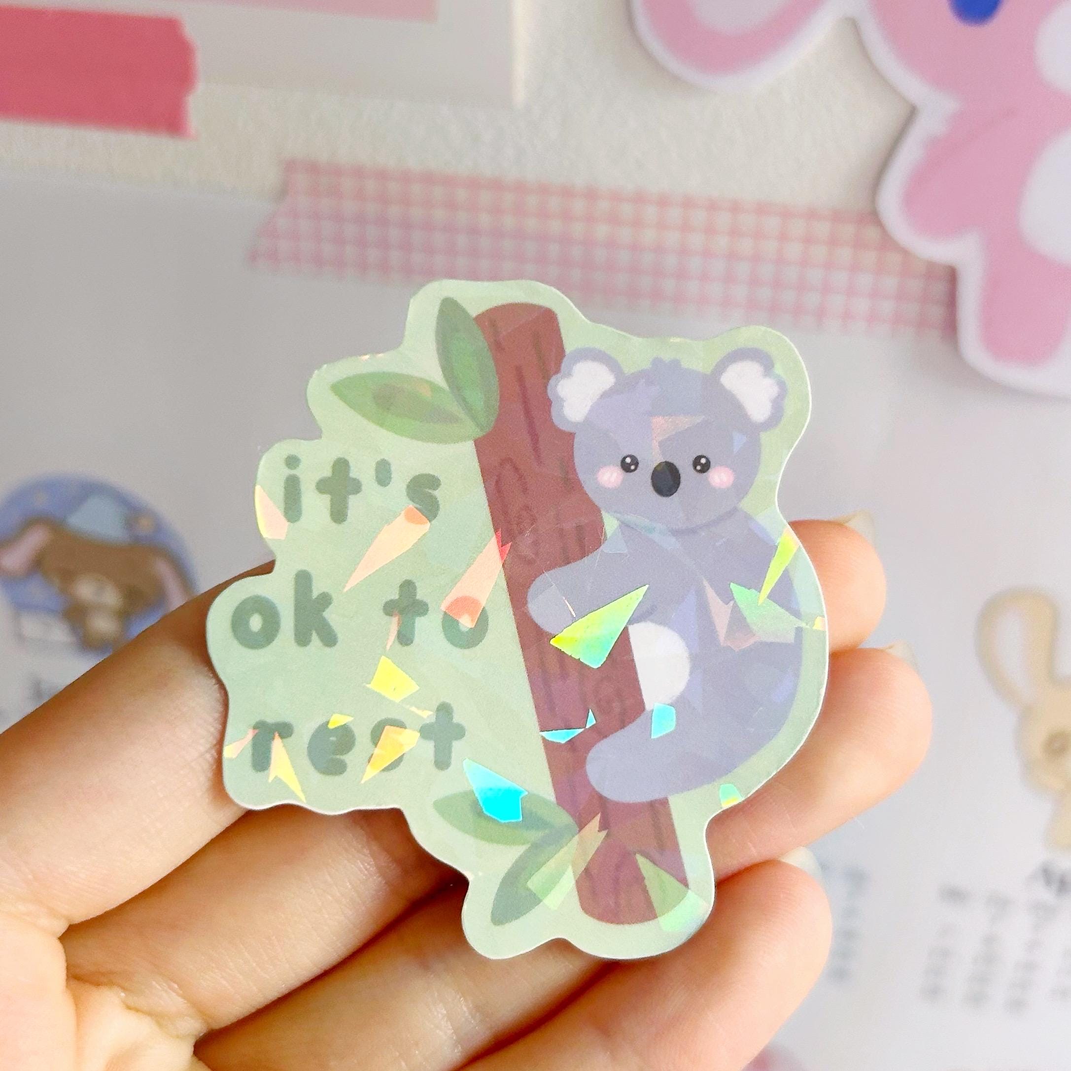 Koala resting quote die cut vinyl holographic sticker