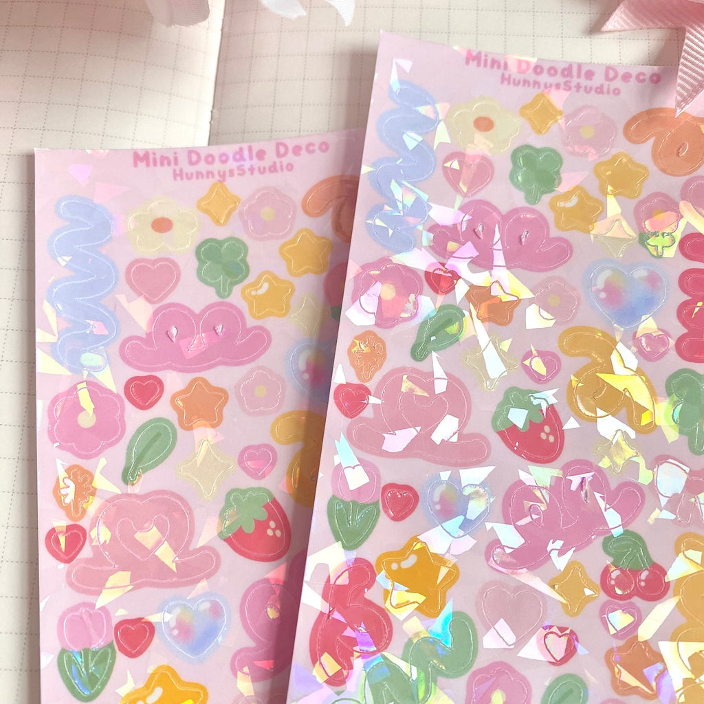 Mini doodle deco holographic vinyl sticker sheet