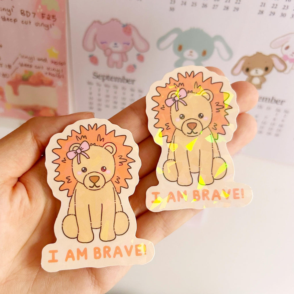 I am brave lion quote die cut vinyl holographic sticker