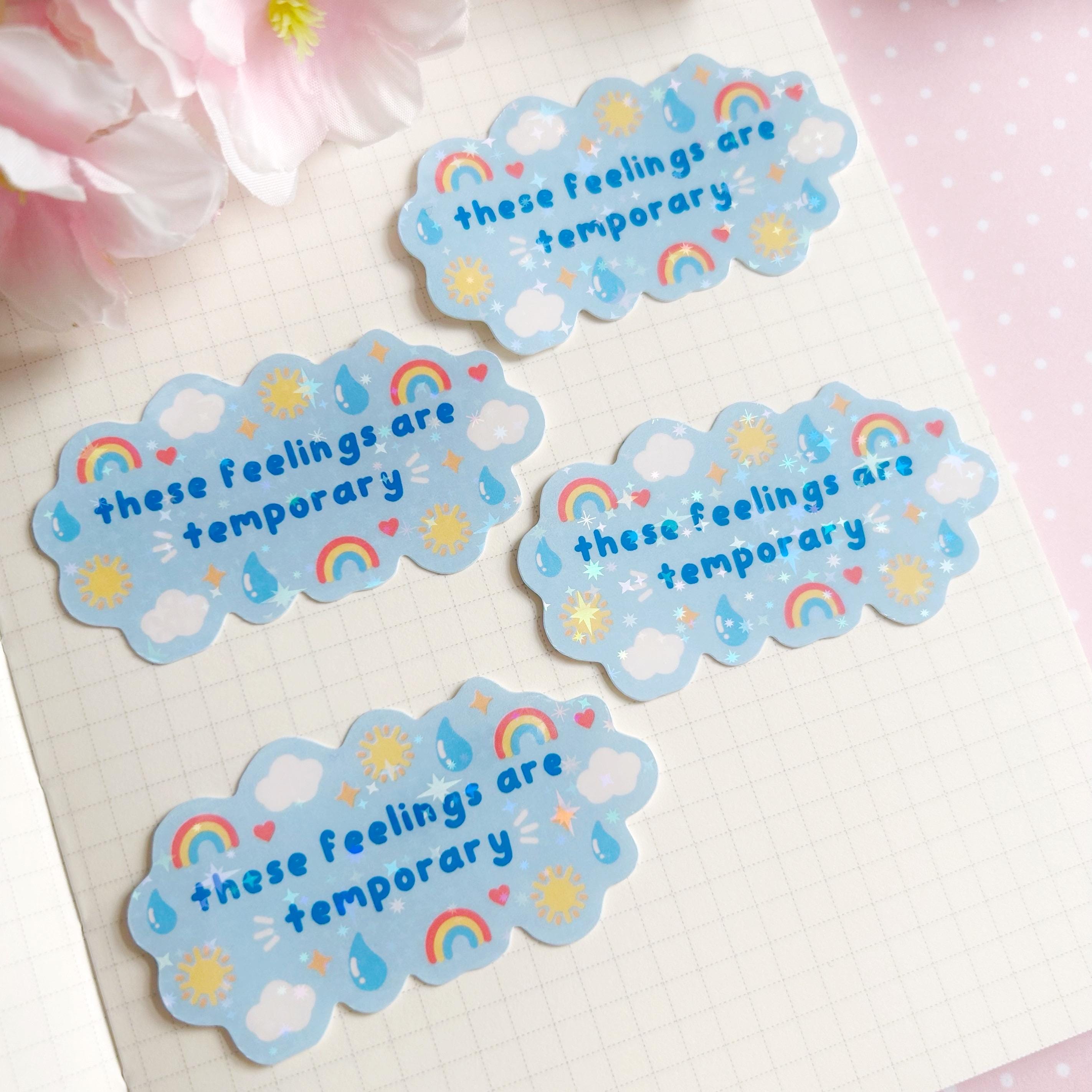 Blue feelings quote die cut vinyl holo sticker