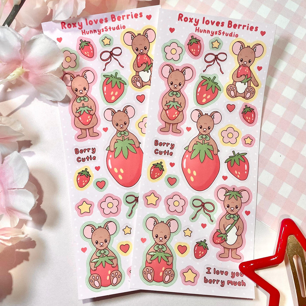 Roxy loves berries matte vinyl sticker sheet