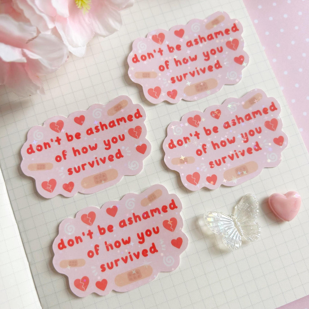 Survive pink quote die cut vinyl holographic sticker
