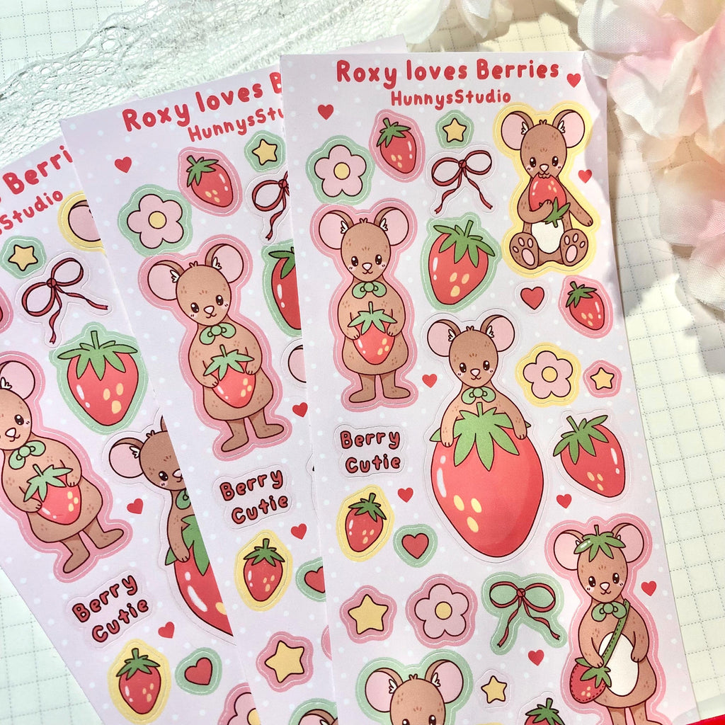 Roxy loves berries matte vinyl sticker sheet