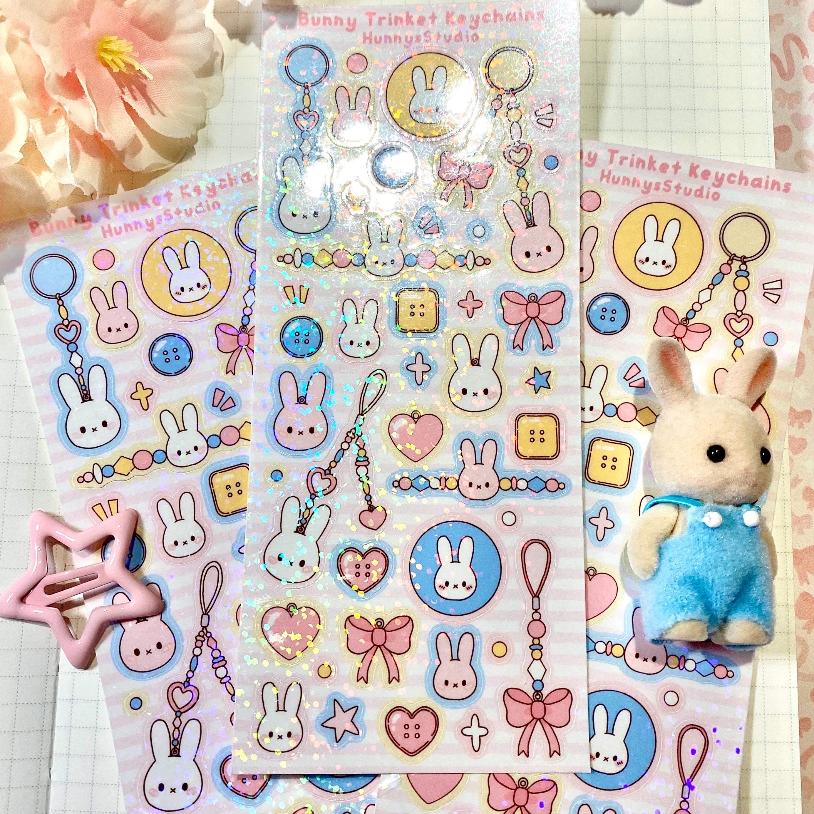 Bunny trinket keychains vinyl holographic sticker sheet