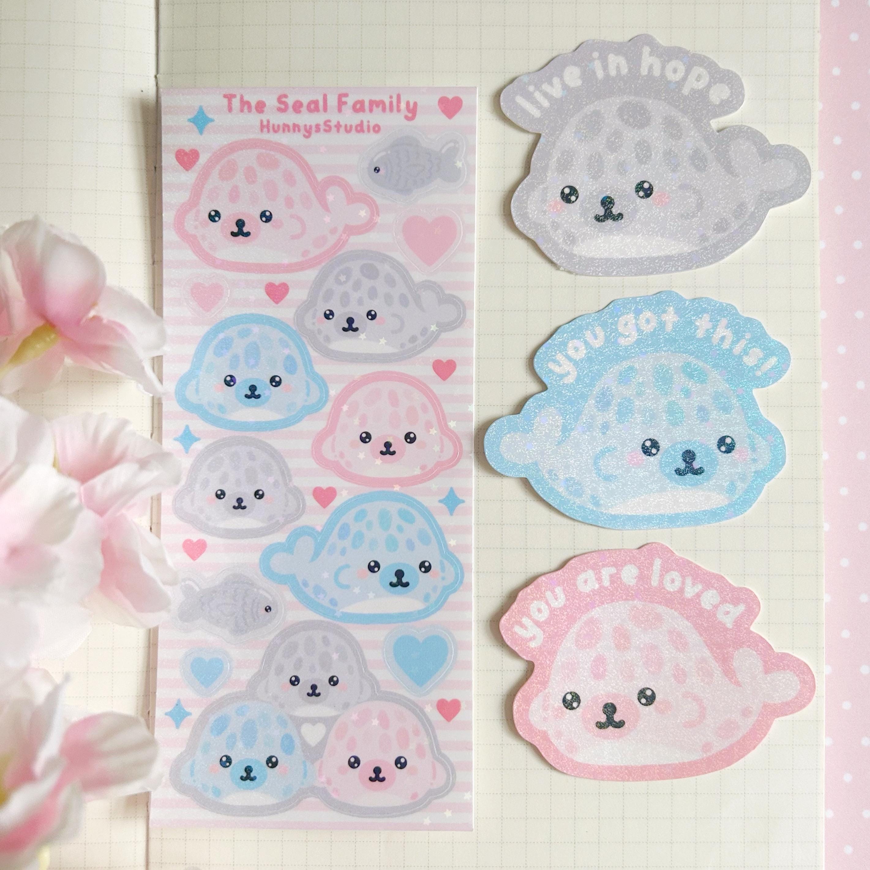 Seal family vinyl holographic sticker sheet