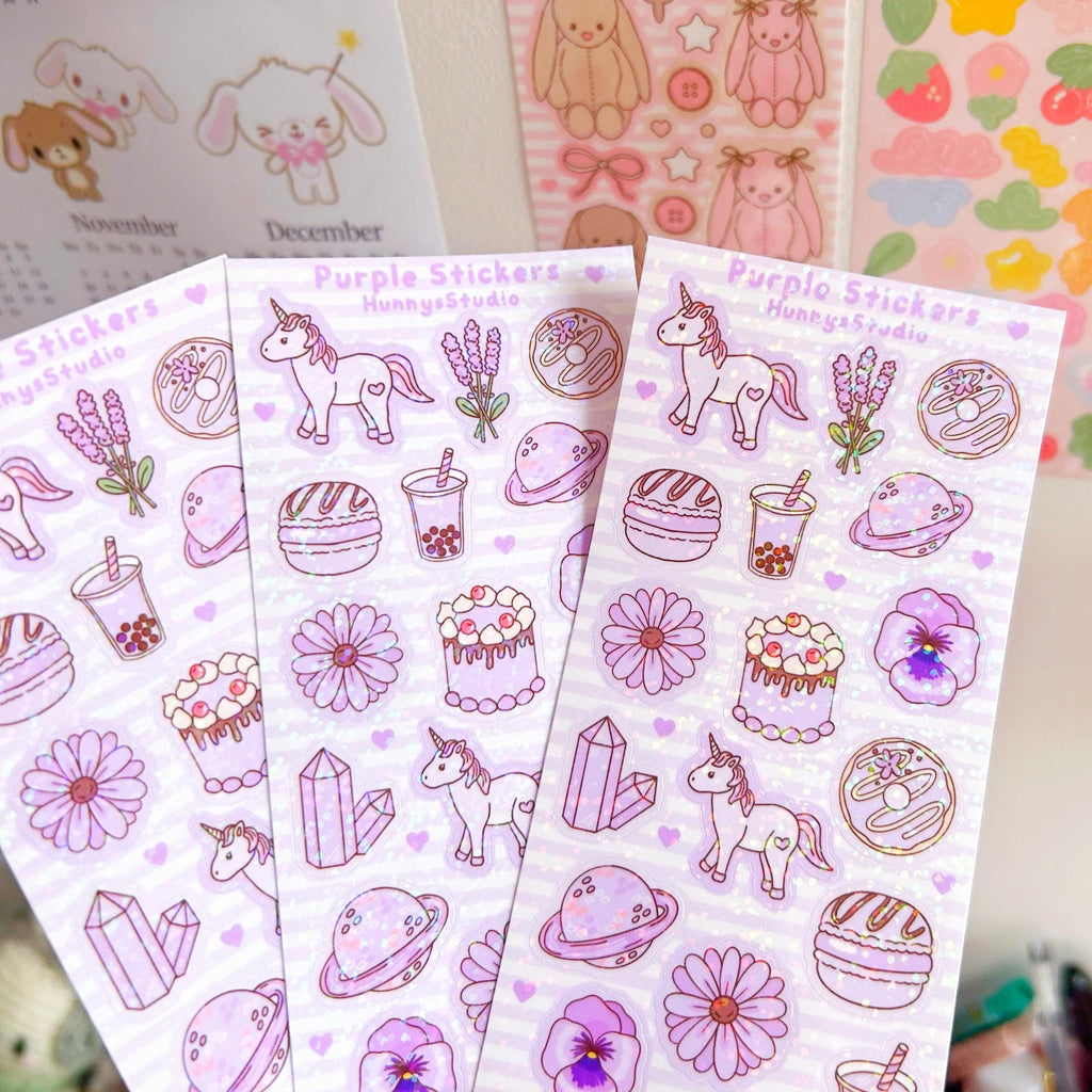 Purple stickers vinyl holographic sticker sheet