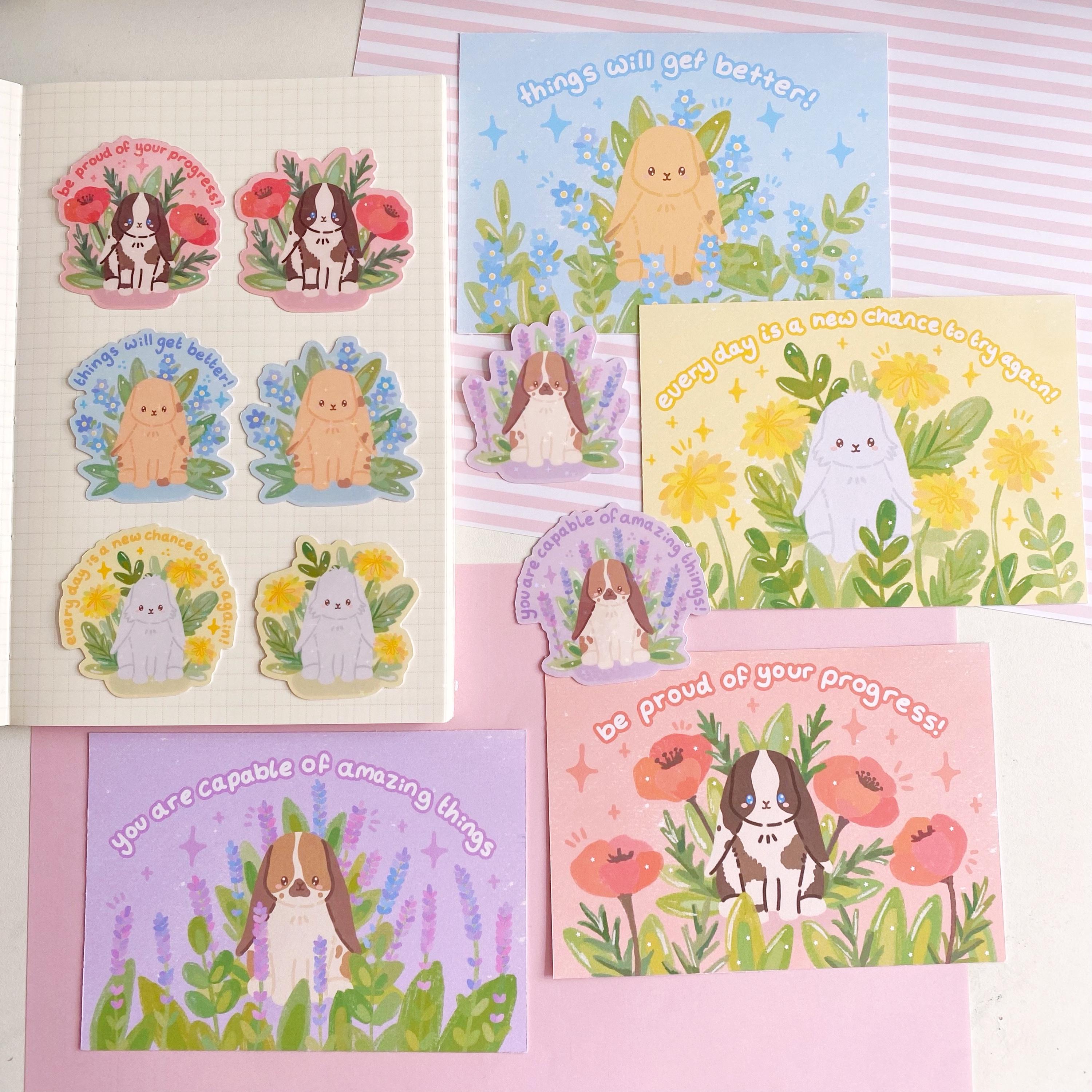 quote flower bunny die cut vinyl holographic sticker