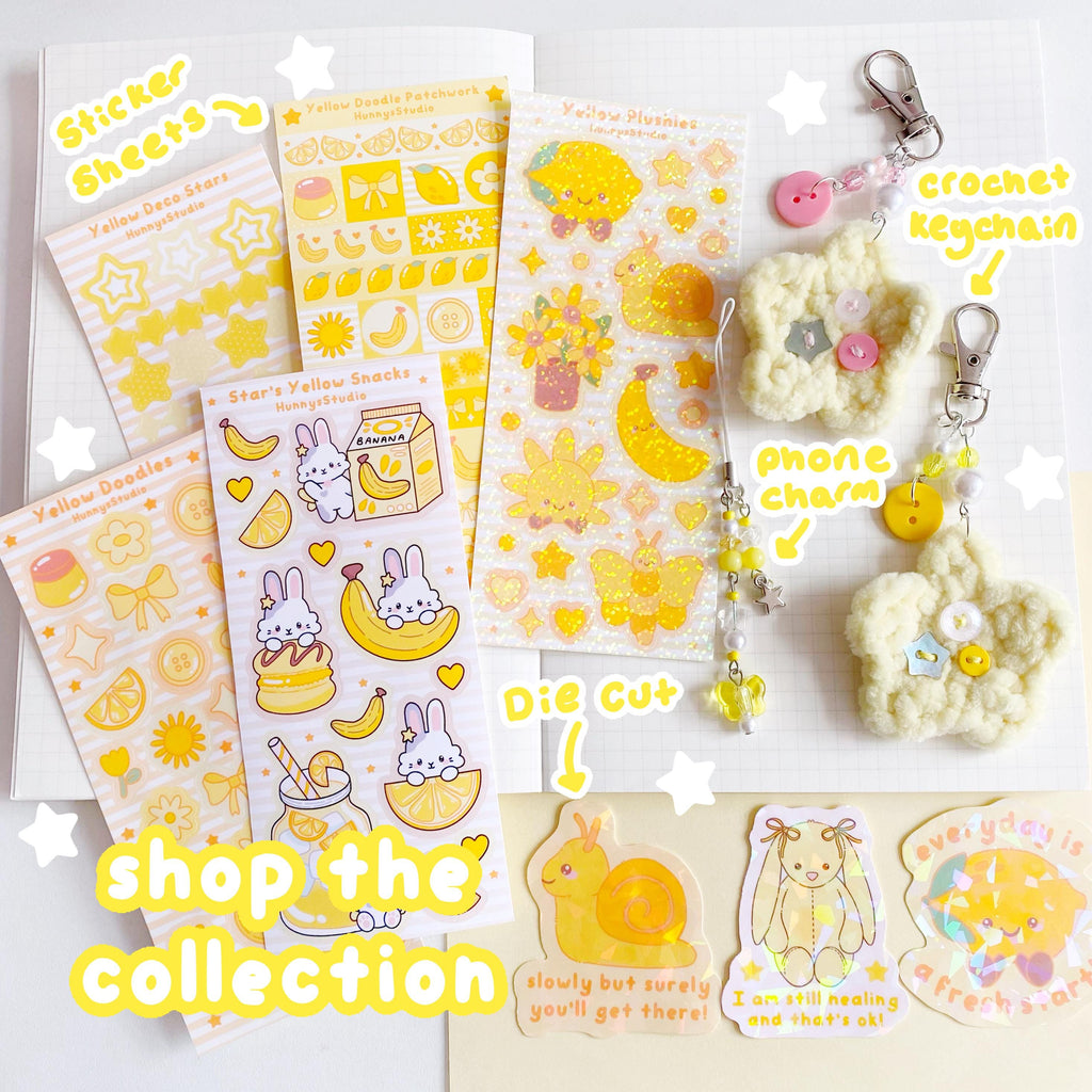 Yellow plushies holographic vinyl sticker sheet