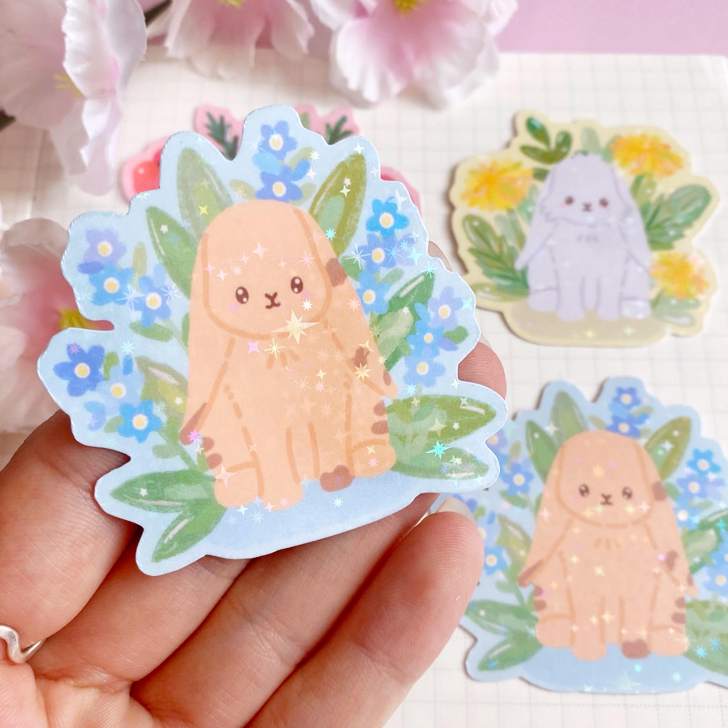 flower bunny die cut vinyl holographic sticker