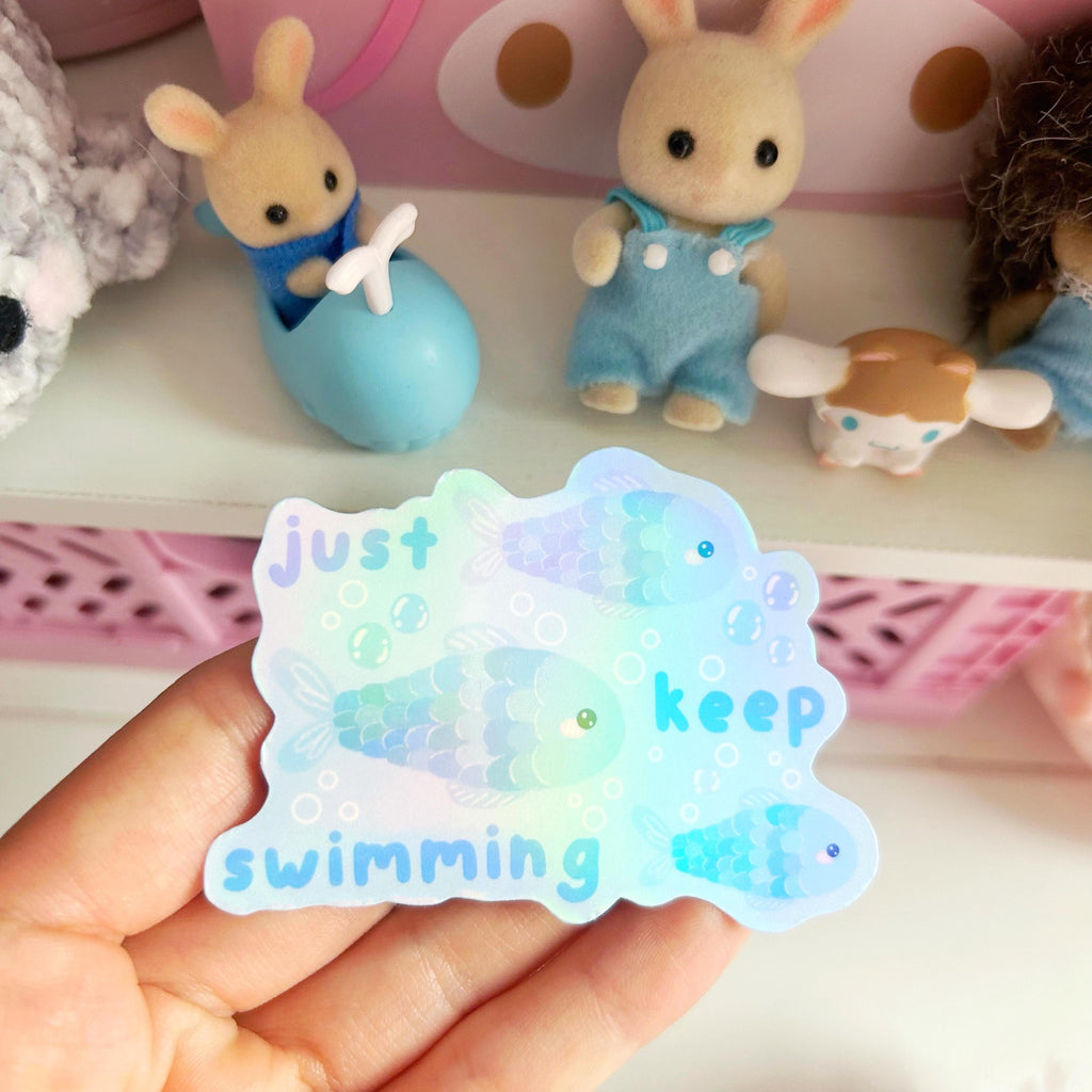 Fish just keep swimming  die cut vinyl holographic sticker