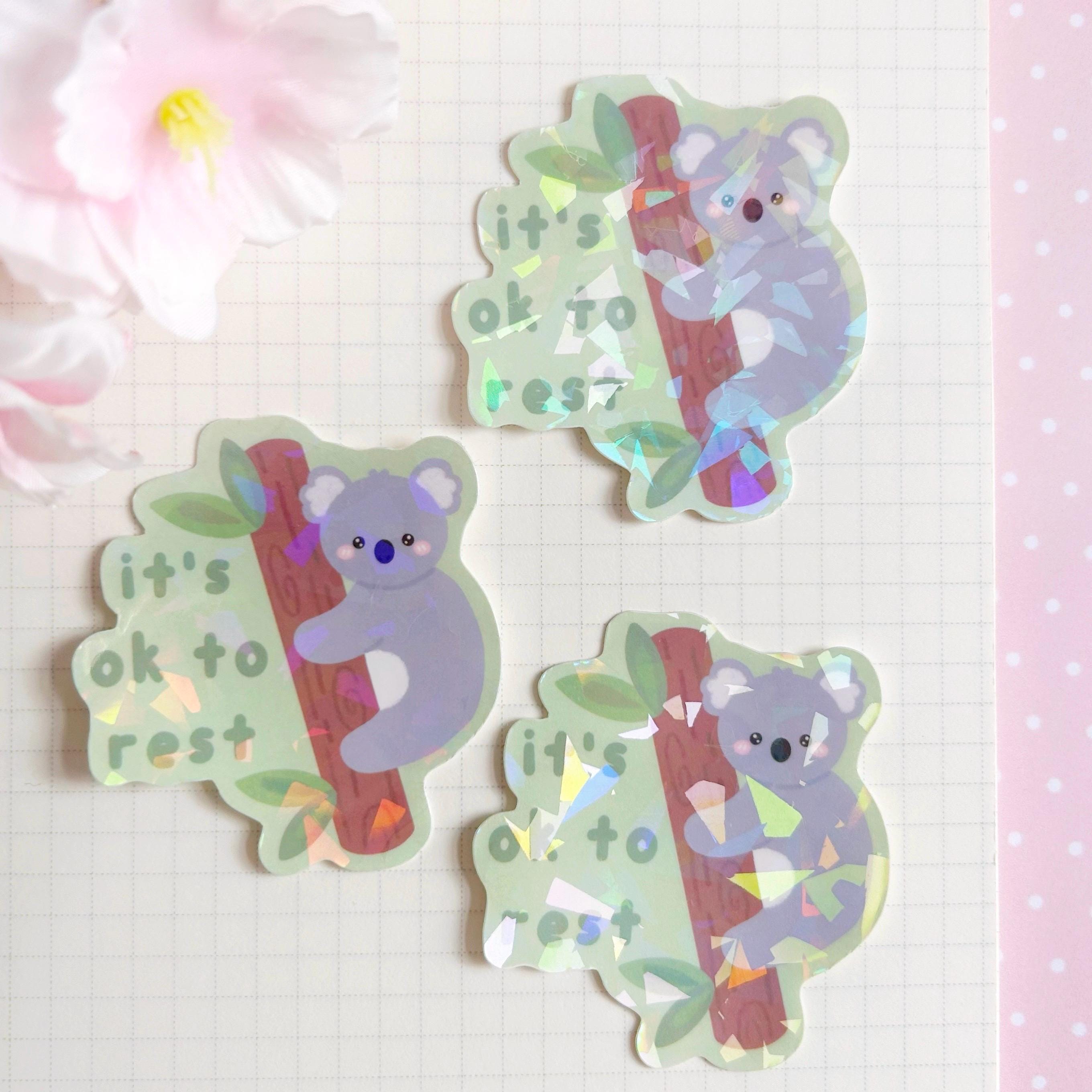 Koala resting quote die cut vinyl holographic sticker