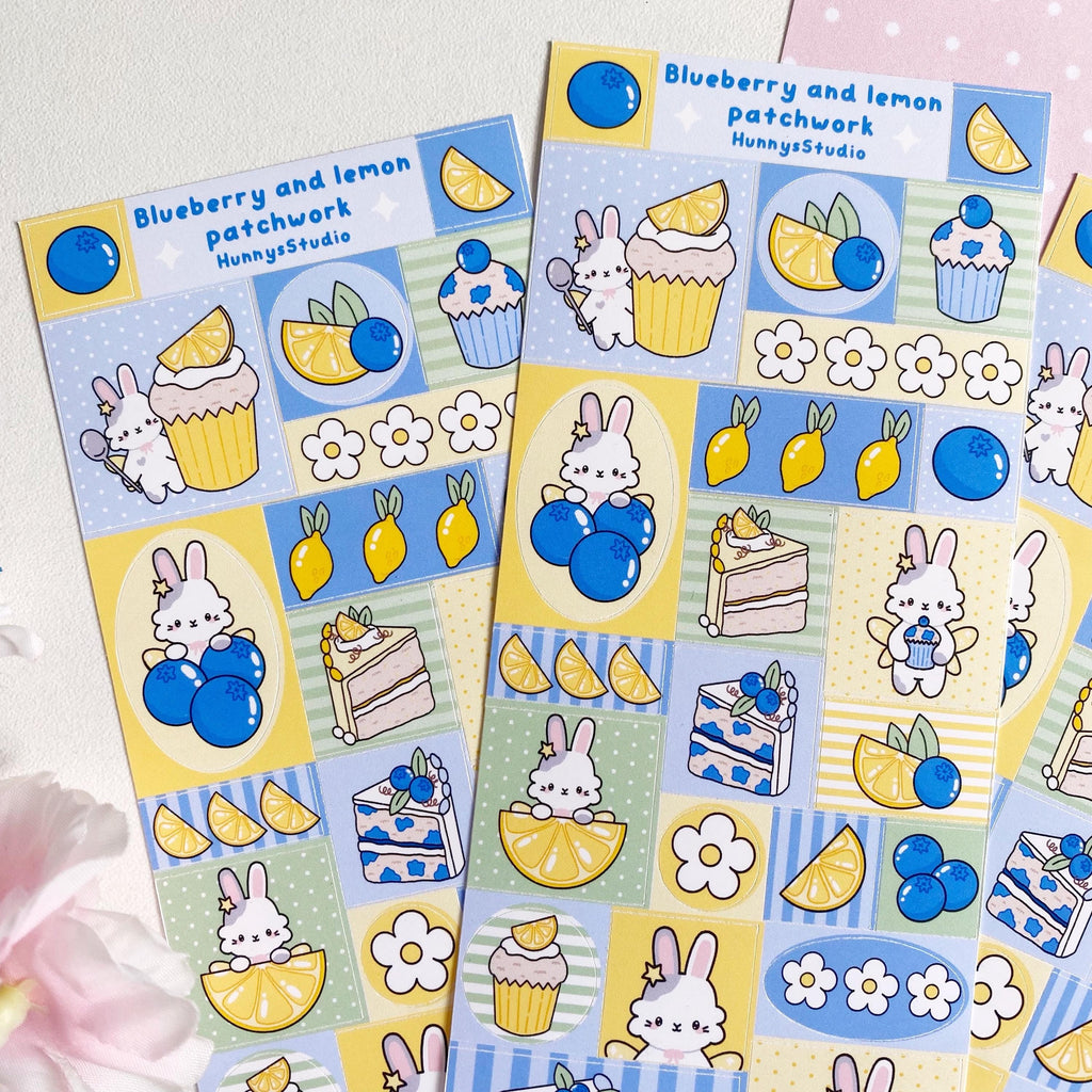 Blueberry and lemon patchwork matte vinyl sticker sheet