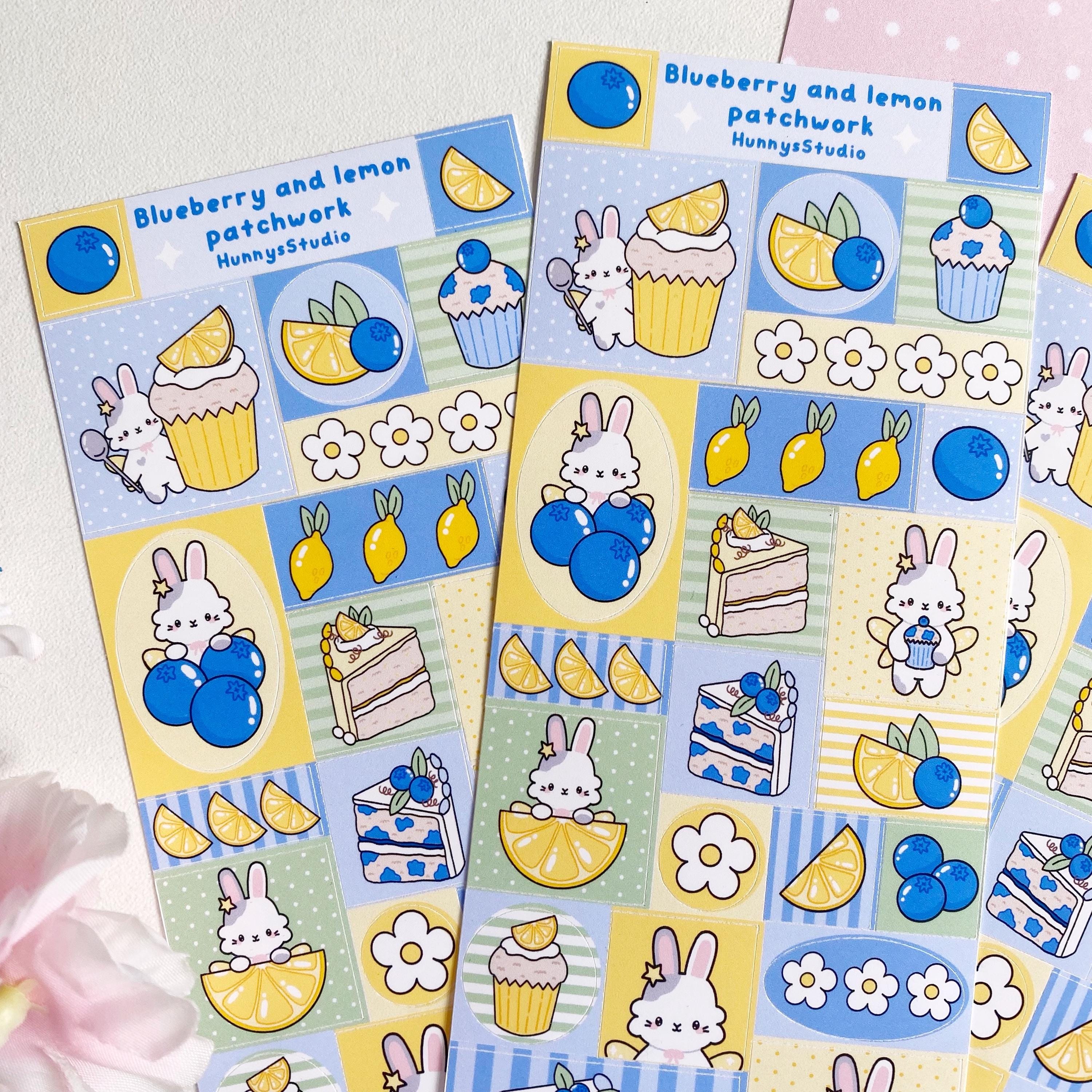 Blueberry and lemon patchwork matte vinyl sticker sheet