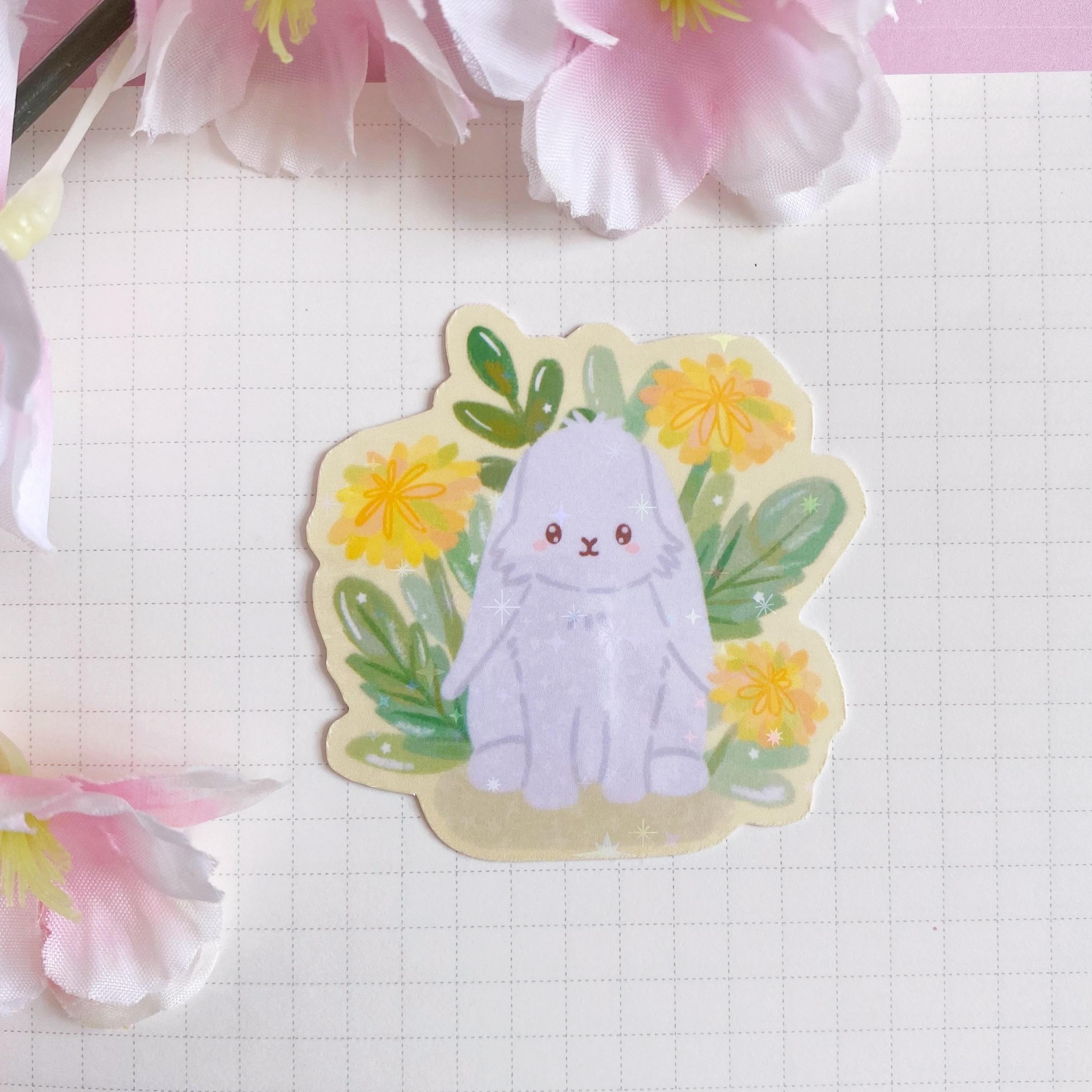 flower bunny die cut vinyl holographic sticker