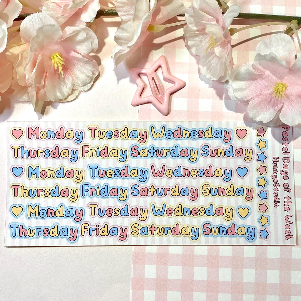 Pastel weekdays letter matte sticker sheet