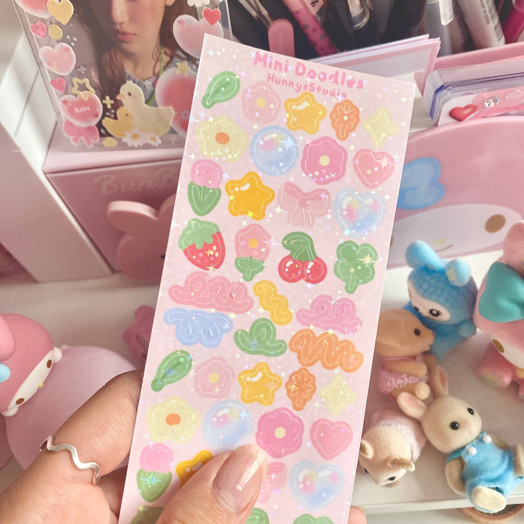Mini doodle holographic vinyl sticker sheet