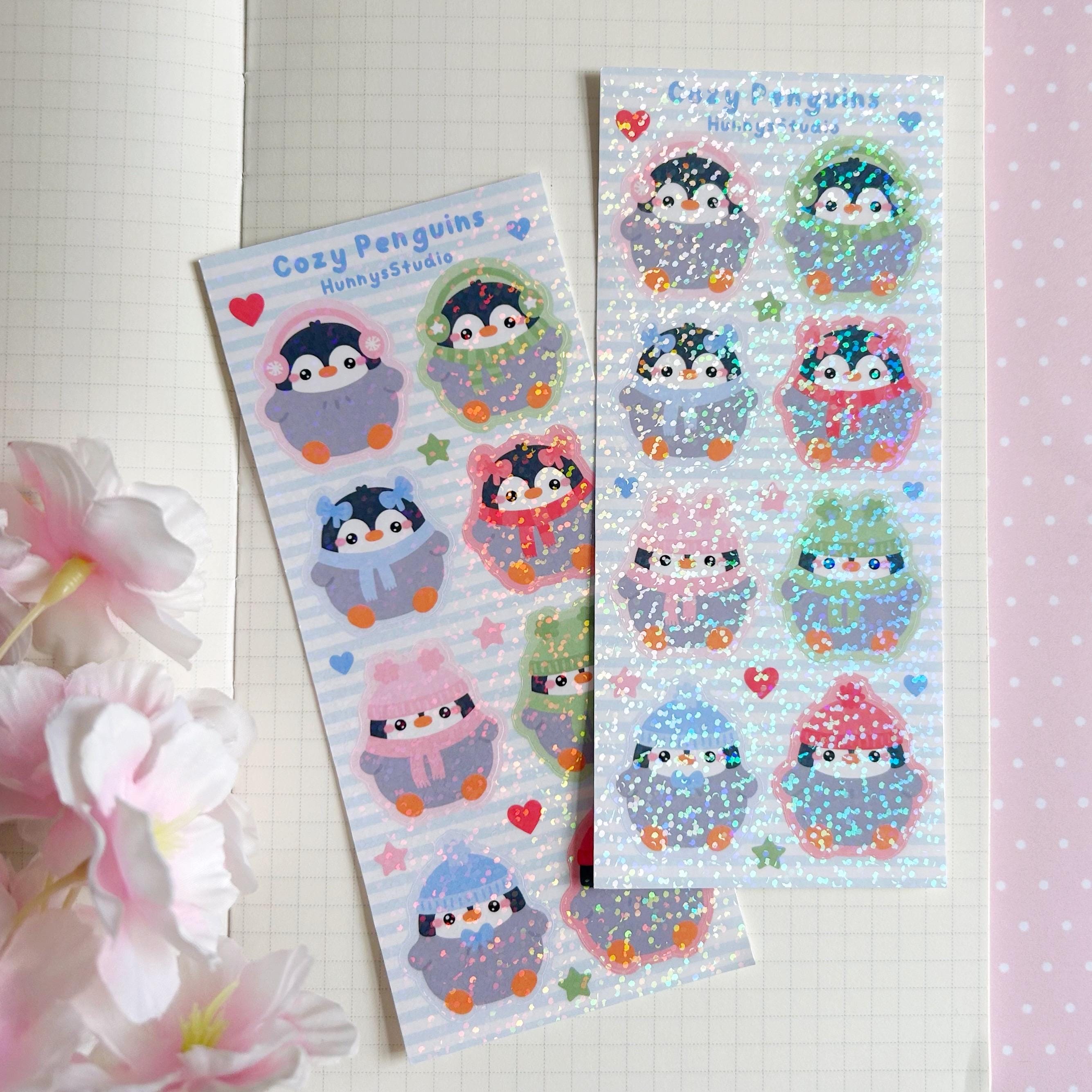 Cozy penguins vinyl holographic sticker sheet