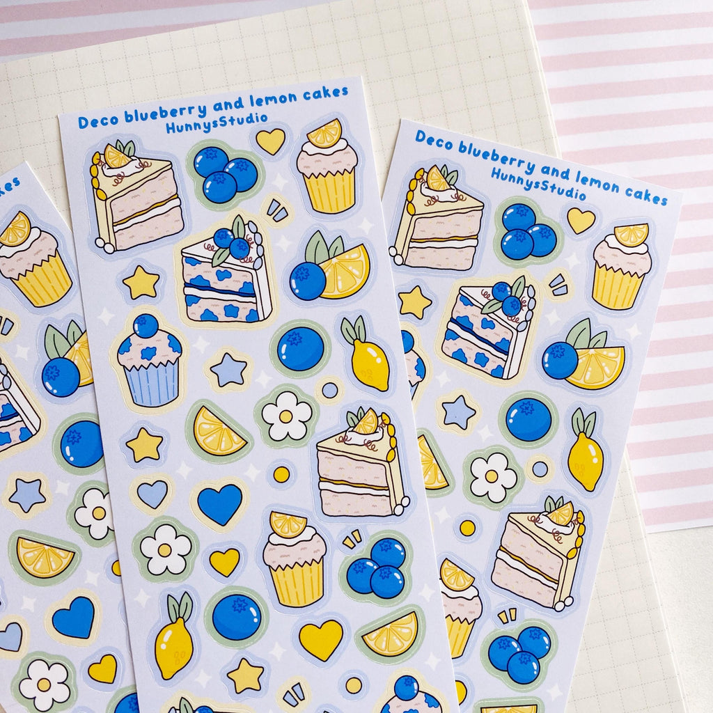 Deco Blueberry and lemon cakes matte vinyl sticker sheet